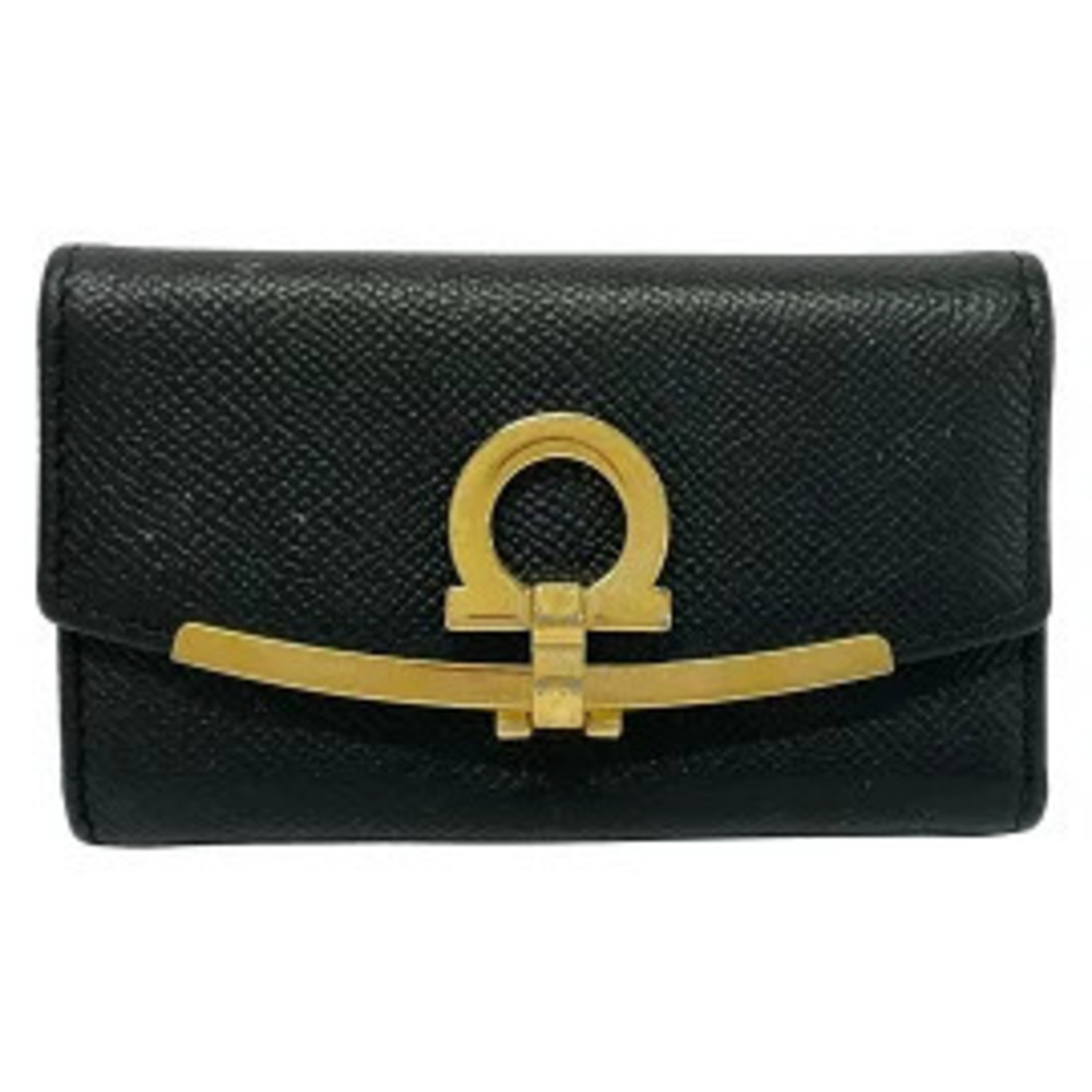 Salvatore Ferragamo Salvatore Gancini Wallet Hooks Ring Black Leather